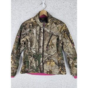 Realtree Softshell Jacket Womens Large Camo Pink Trim Fleece Hunting Outdoor‎